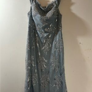 Ignite Evenings:Elegant Embellished Slate Blue Evening Dress